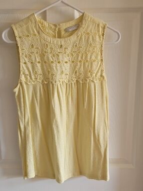 Lucky Brand Pale Yellow Eyelet Yoke Sleeveless Top